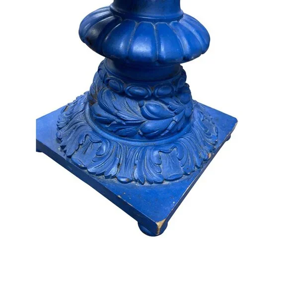 Vintage Blue ornate Handmade Carved floral Wooden Candle Holder19.5x8 SKU 9387